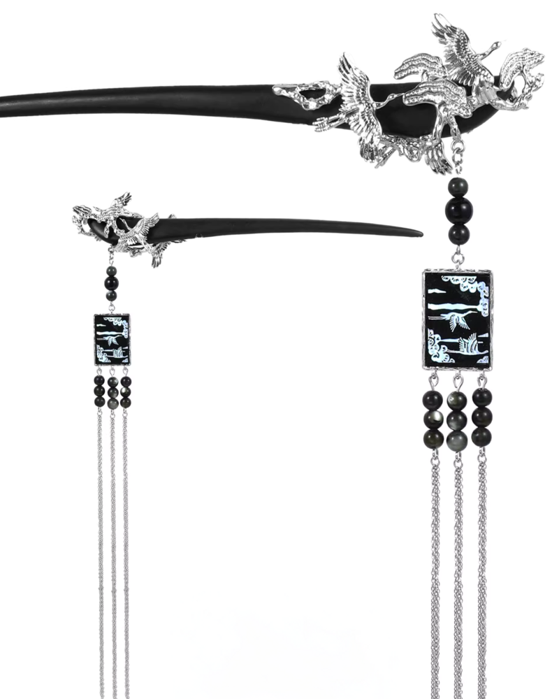 Floating Crane Tassel Hairpin
