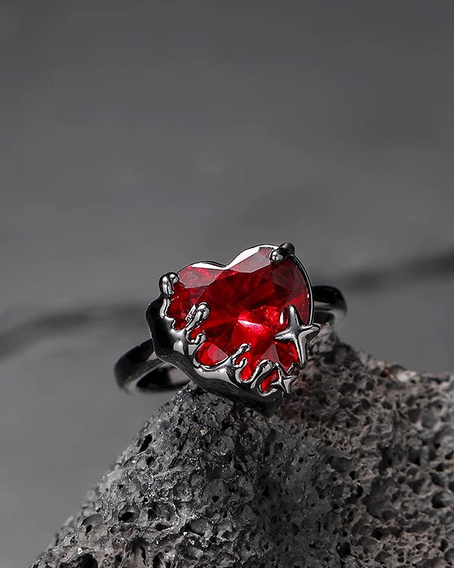 Pomegranate Red Heart Open Ring