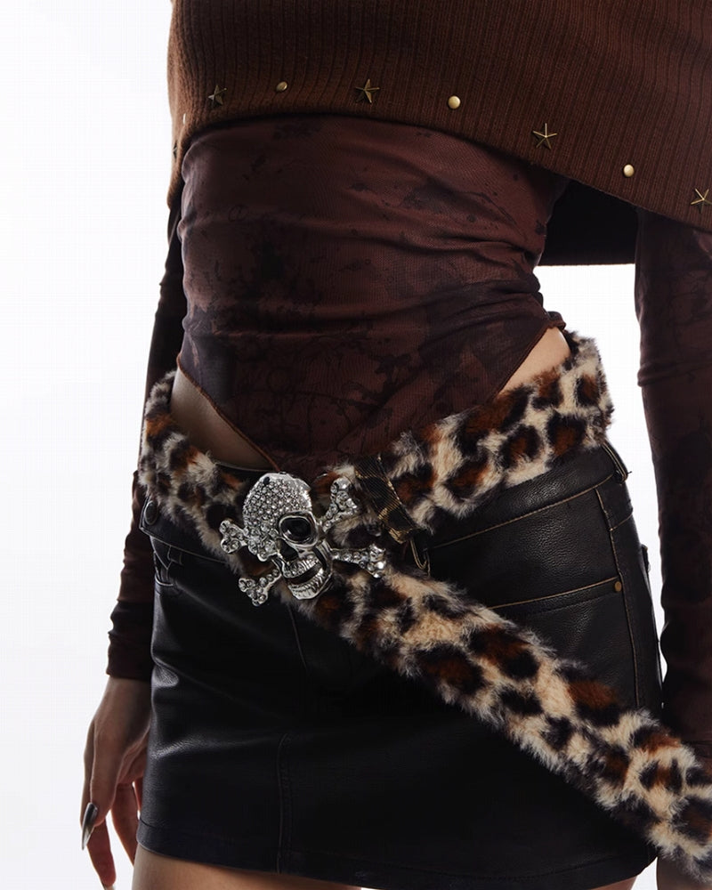 Brown Leopard Love Skull Belt