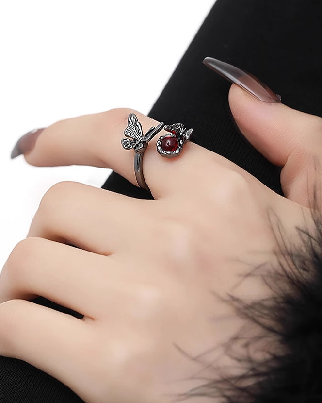 Black Butterfly Open Ring