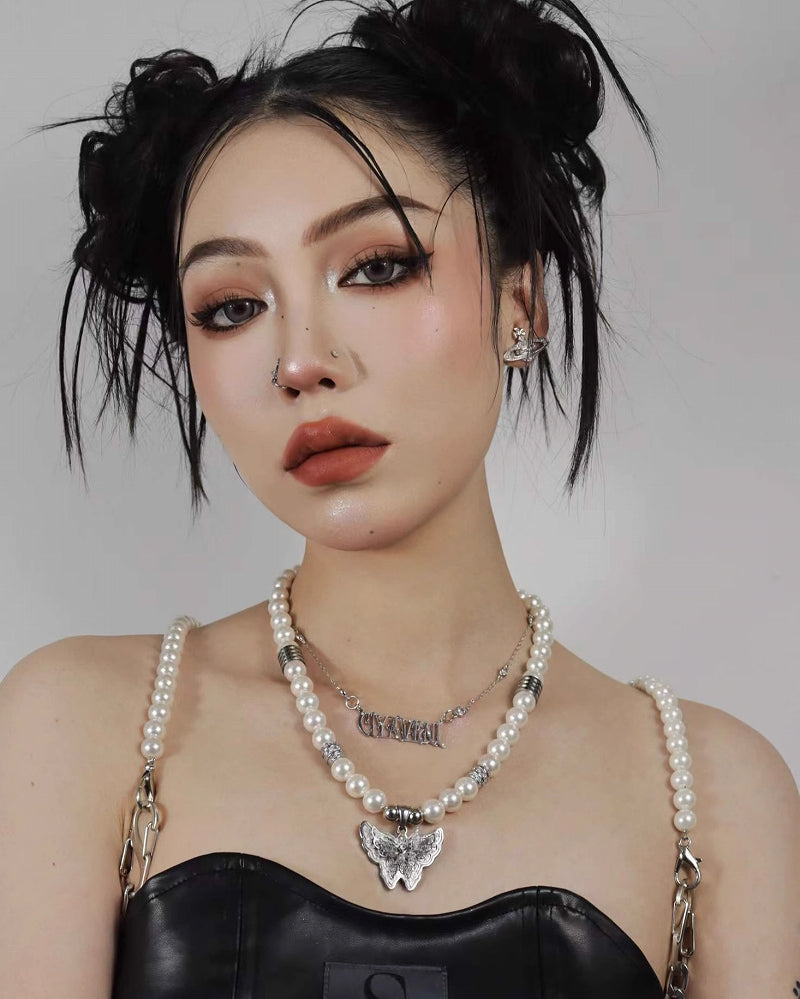 Butterfly Stacked Pearl Necklace