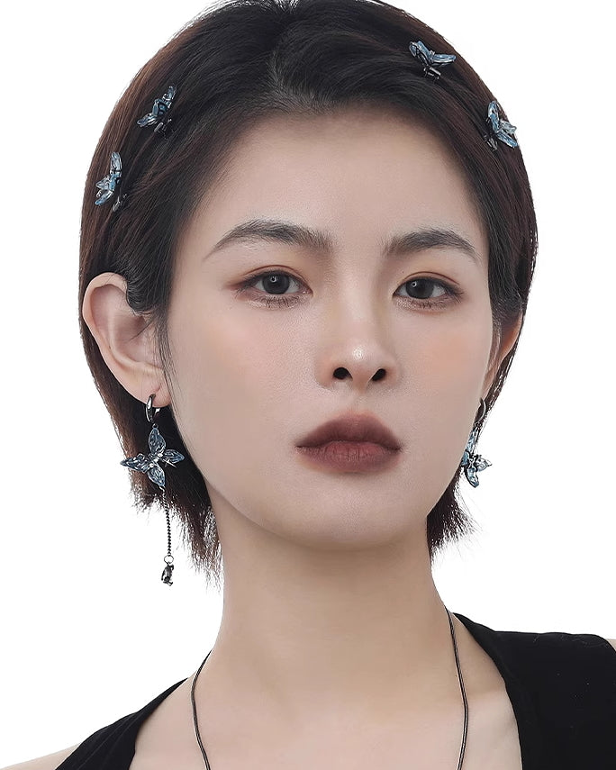 Ice Blue Butterfly Asymmetrical Earrings