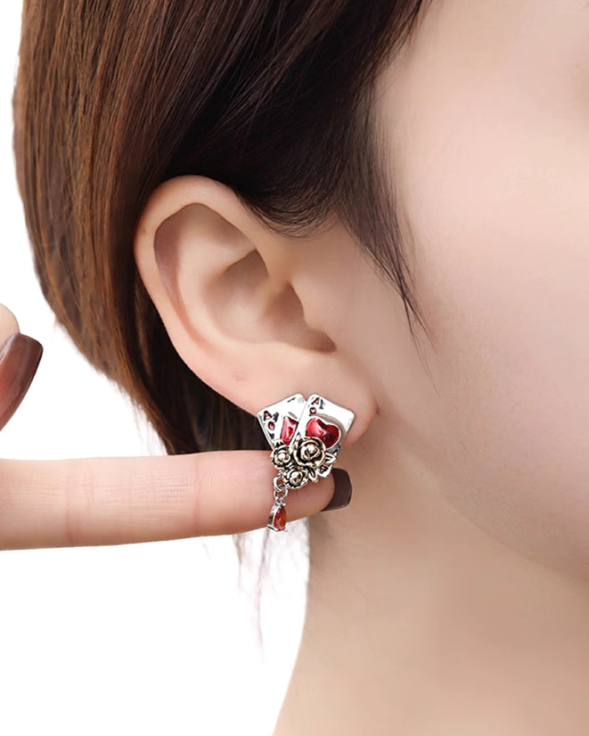 Playing Card Rose Earrings