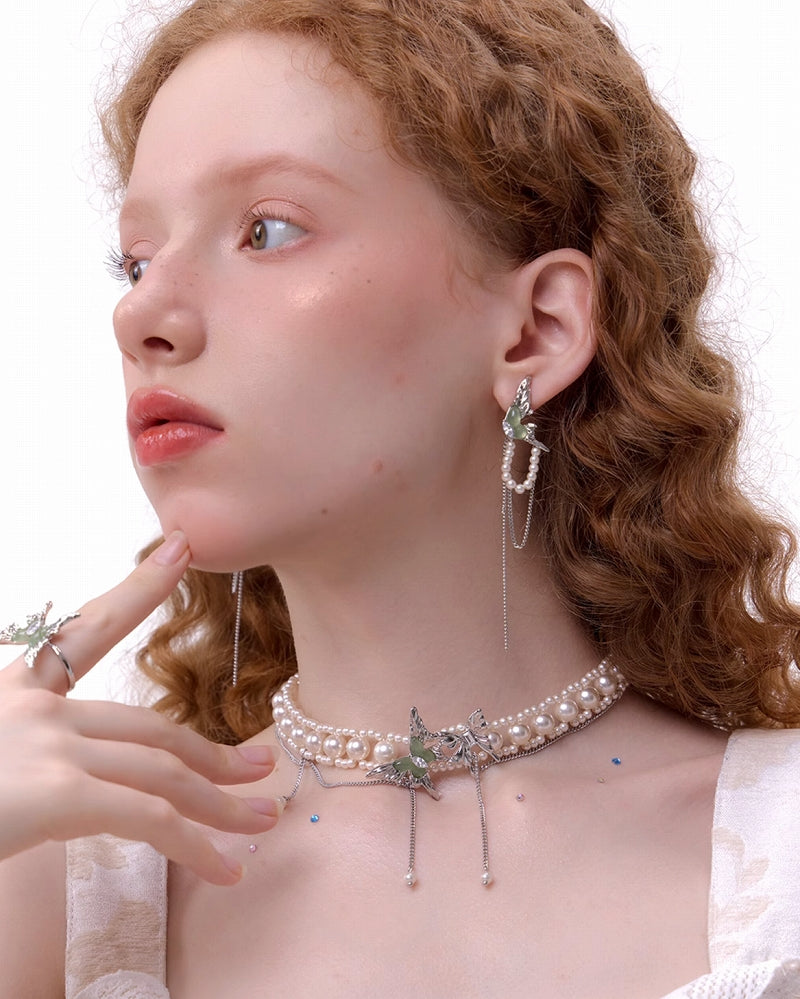 Mint Green Butterfly Tassel Earrings