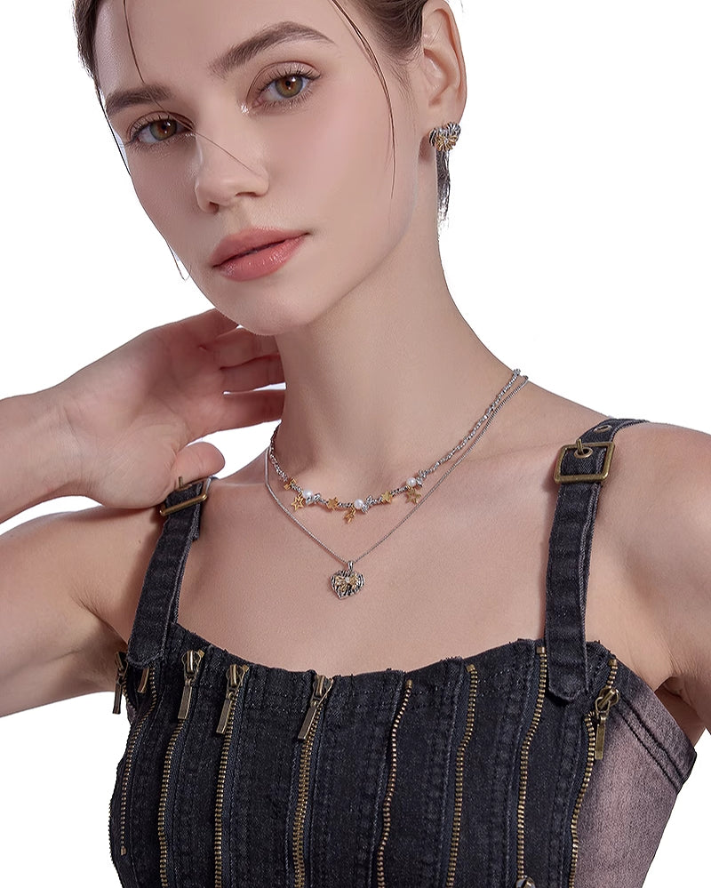 Nostalgia Love Bow Layer Necklace