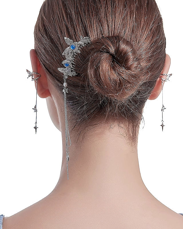 Butterfly Dance Tassel Blue Hairpin