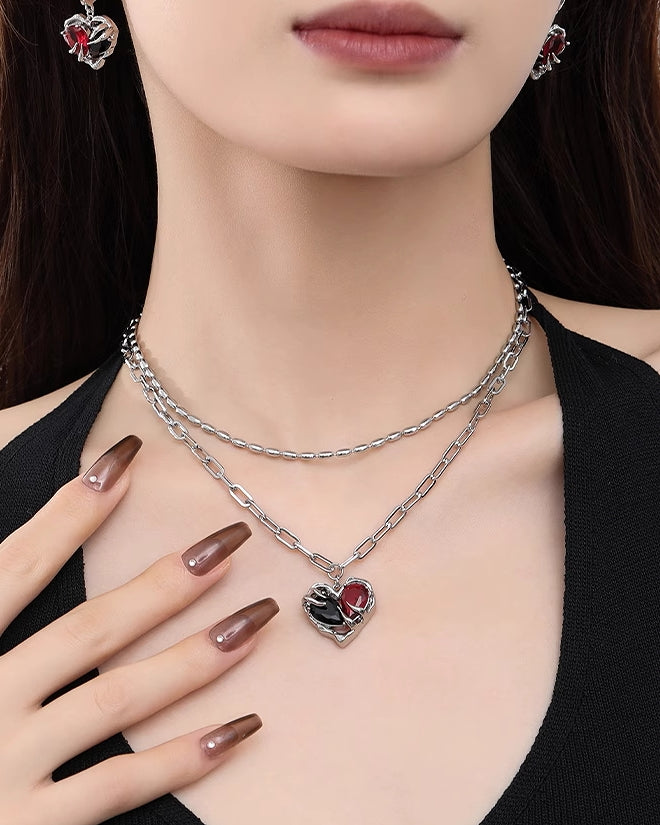 Red & Black Heart Layer Necklace