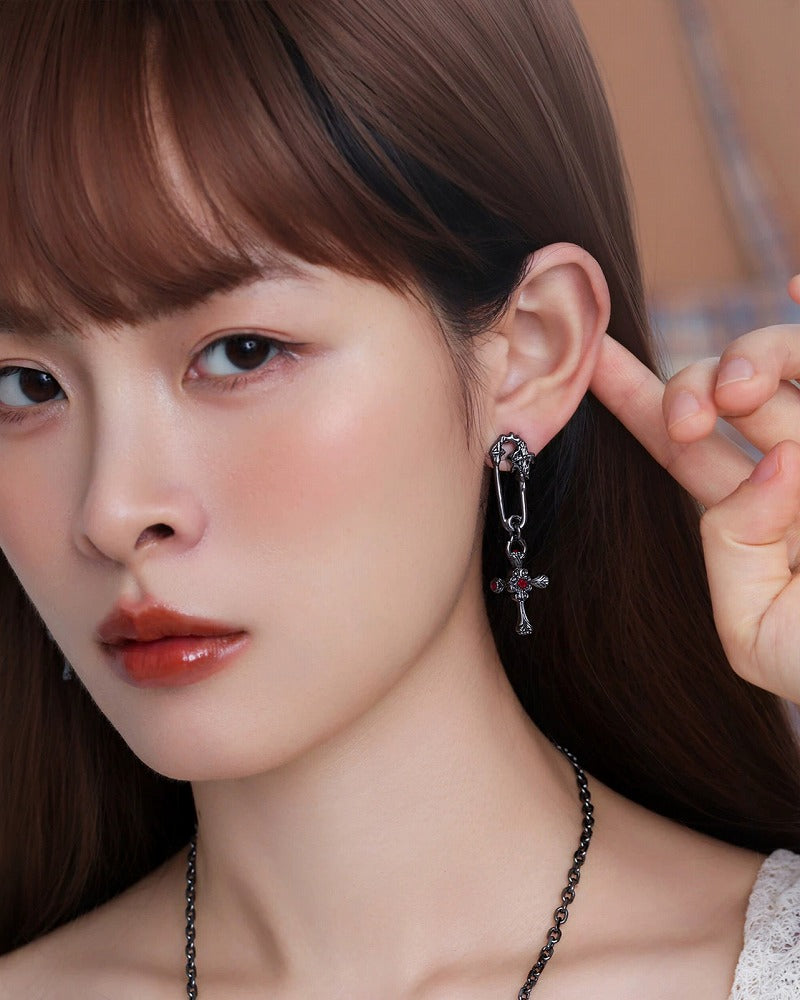 Dark Night Holy Cross Earrings