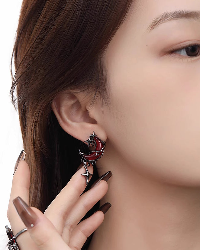 Red Moon Asymmetrical Earrings