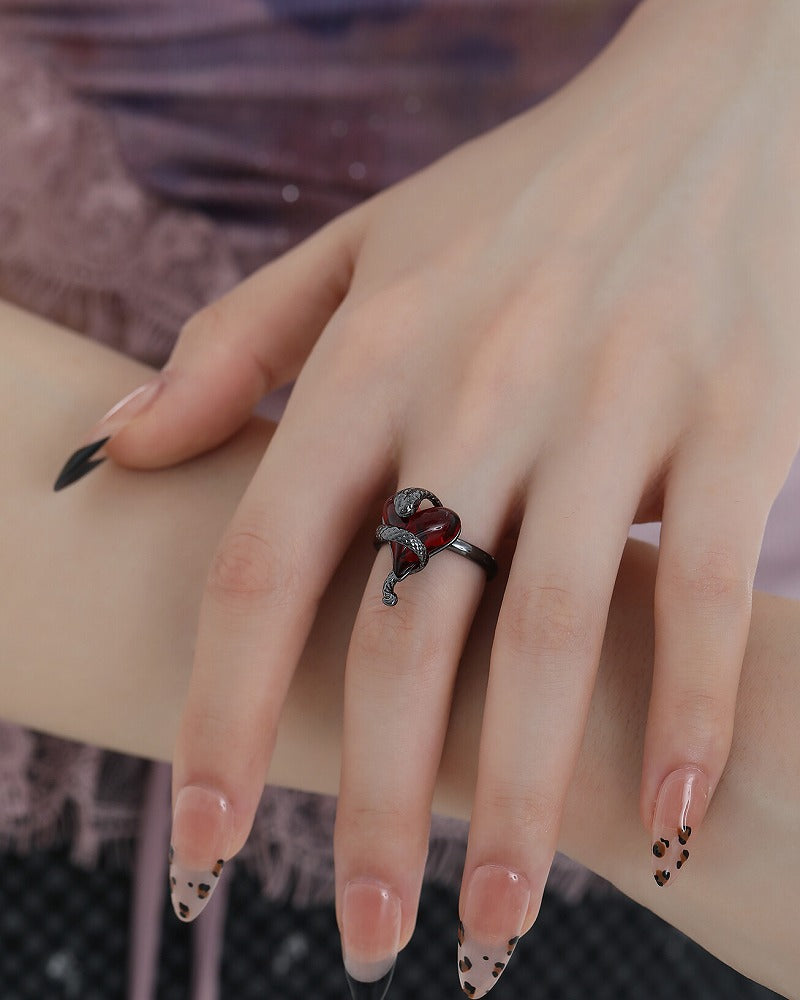 Wine Red Love Snake Ring