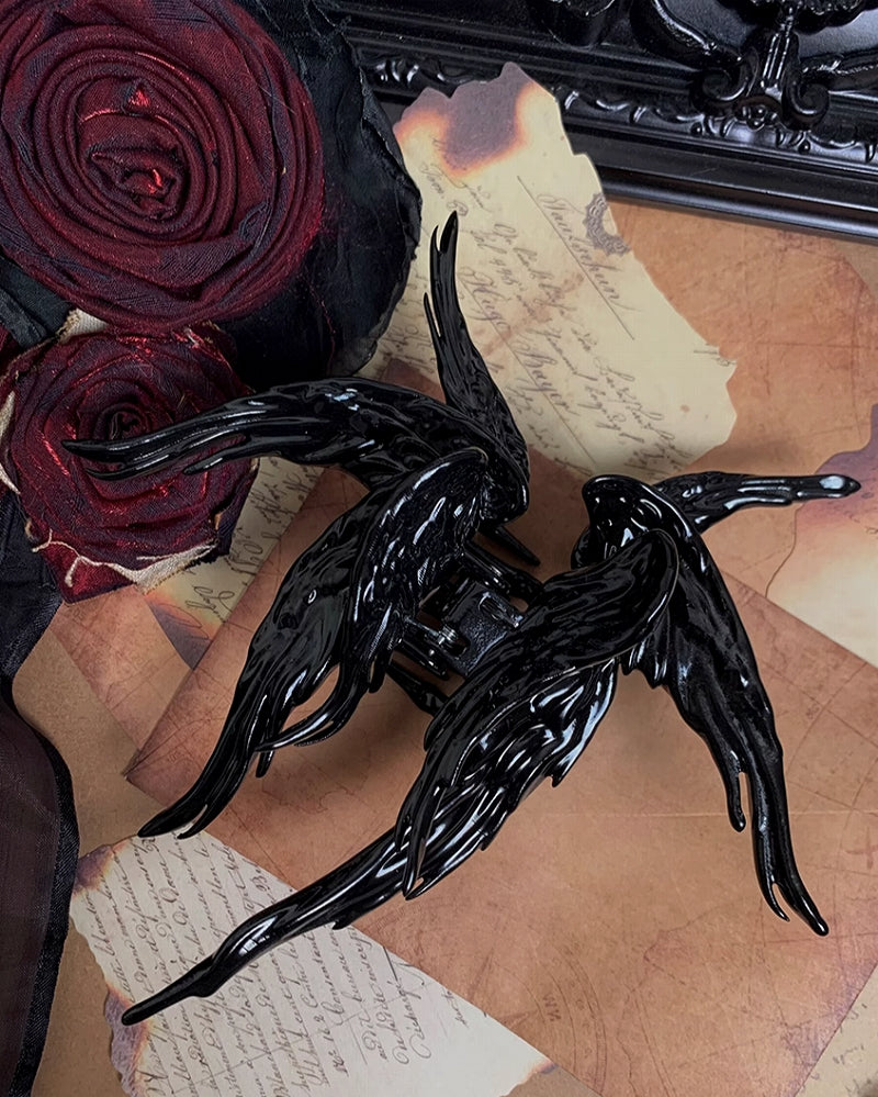 Crow Angel Wing Black Hair Clip