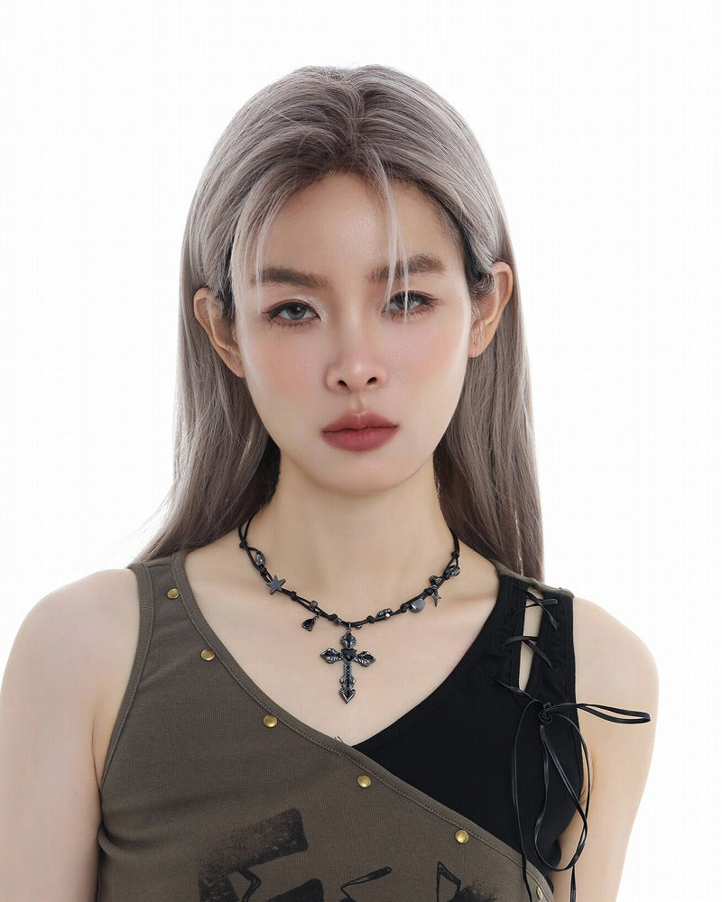 Cross Heart Dark Necklace