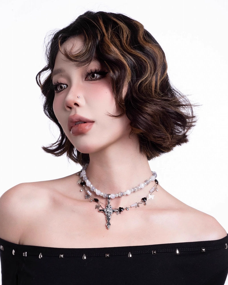 Baroque Stacking Cross Layer Necklace