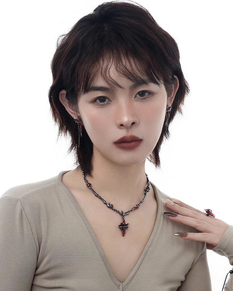 Taboo Four-pointed Star Tassel Earrings