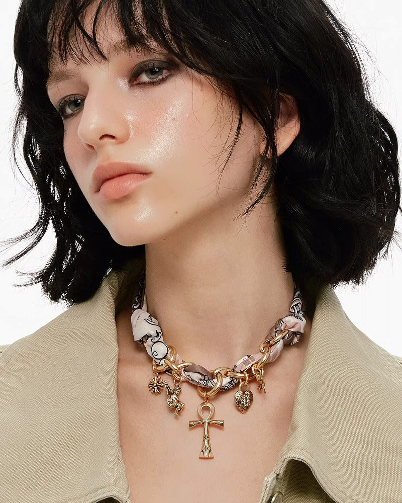 Key of Life Cross Silk Scarf Necklace