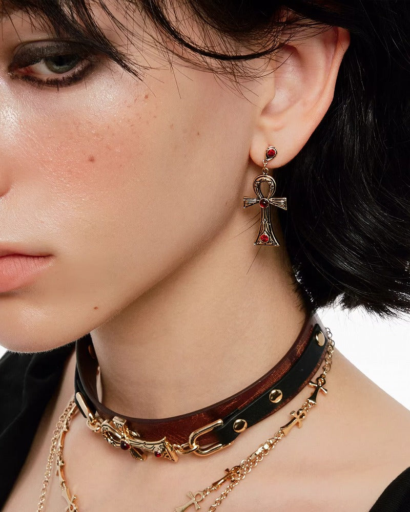Key of Life Cross Earrings