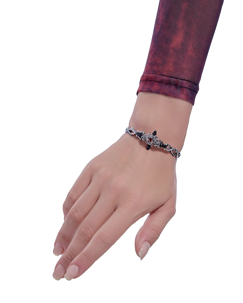 Thorn Rose Cross Open Bracelet
