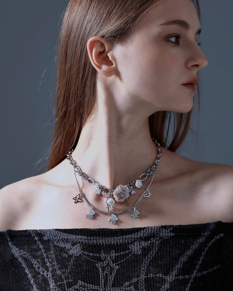 Pink Rose Butterfly Necklace