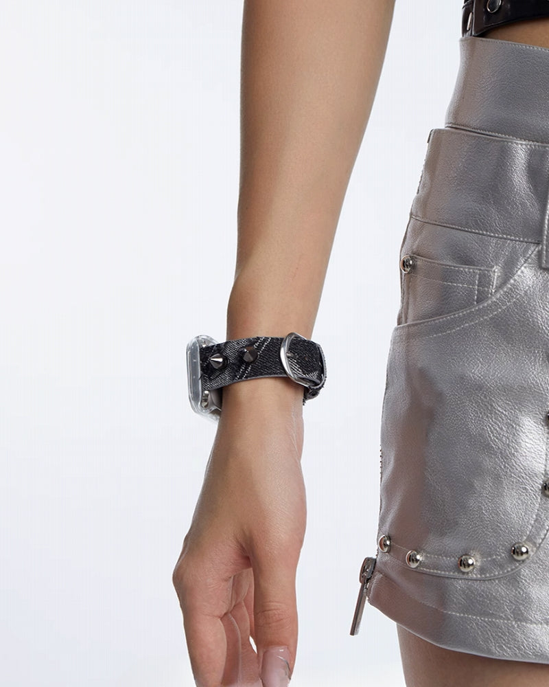 Black Leather Leopard Apple Watch Strap