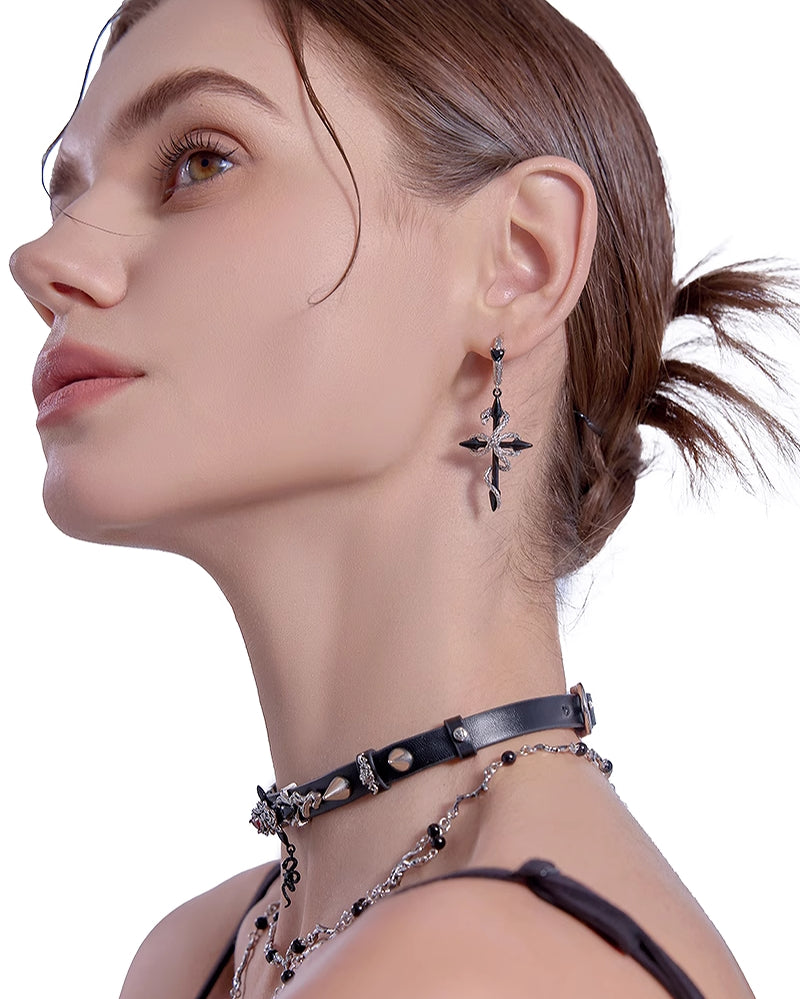 Thorn Cross Snake Earrings