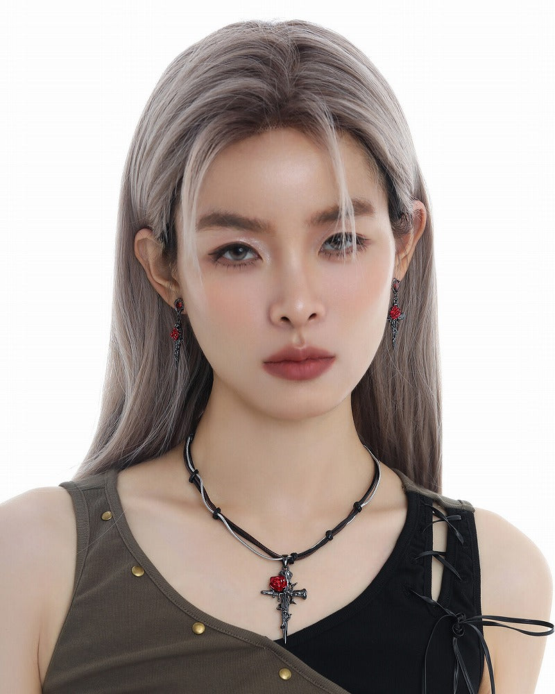 Rose Thorn Cross Earrings 01