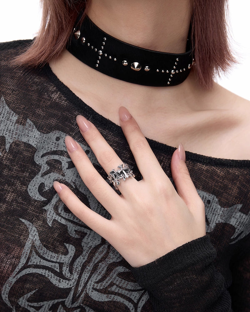 Retro Punk Cross Open Ring
