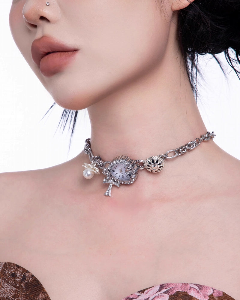 Flower Cluster Watch Choker