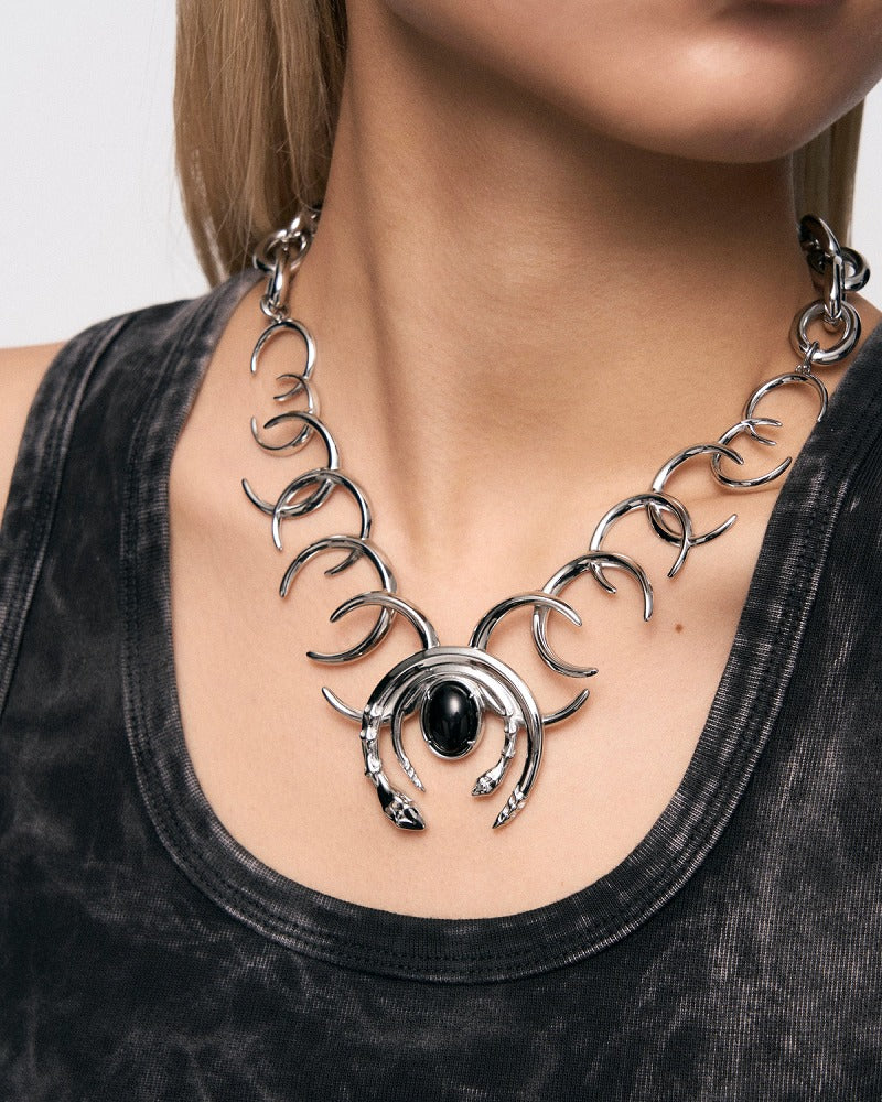 Three Snake Black Necklace