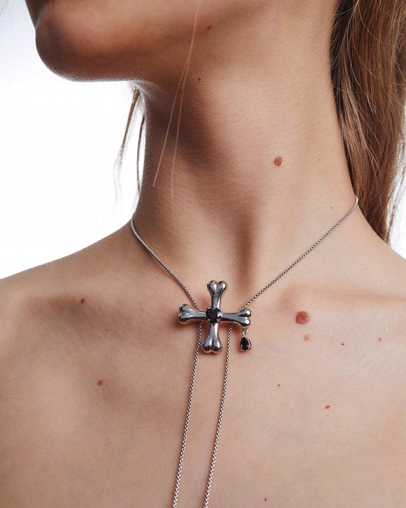 Bone Cross Tassel Necklace