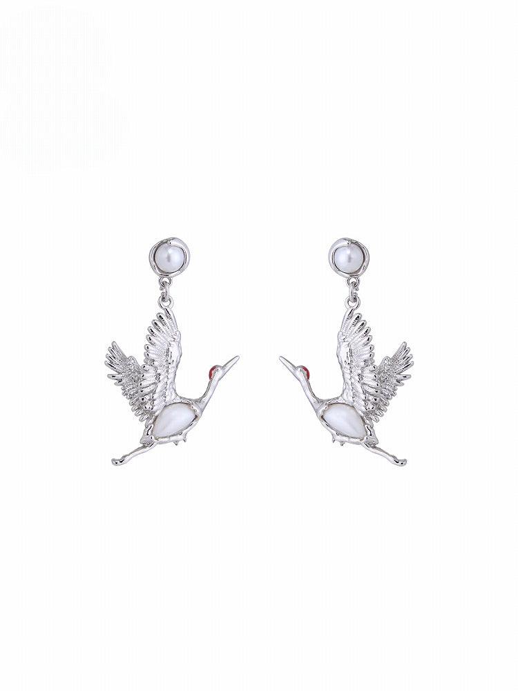 Flying Crane Pearl Earrings