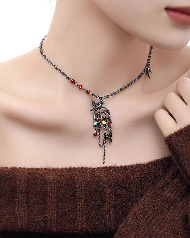 Flower Bird Cage Necklace