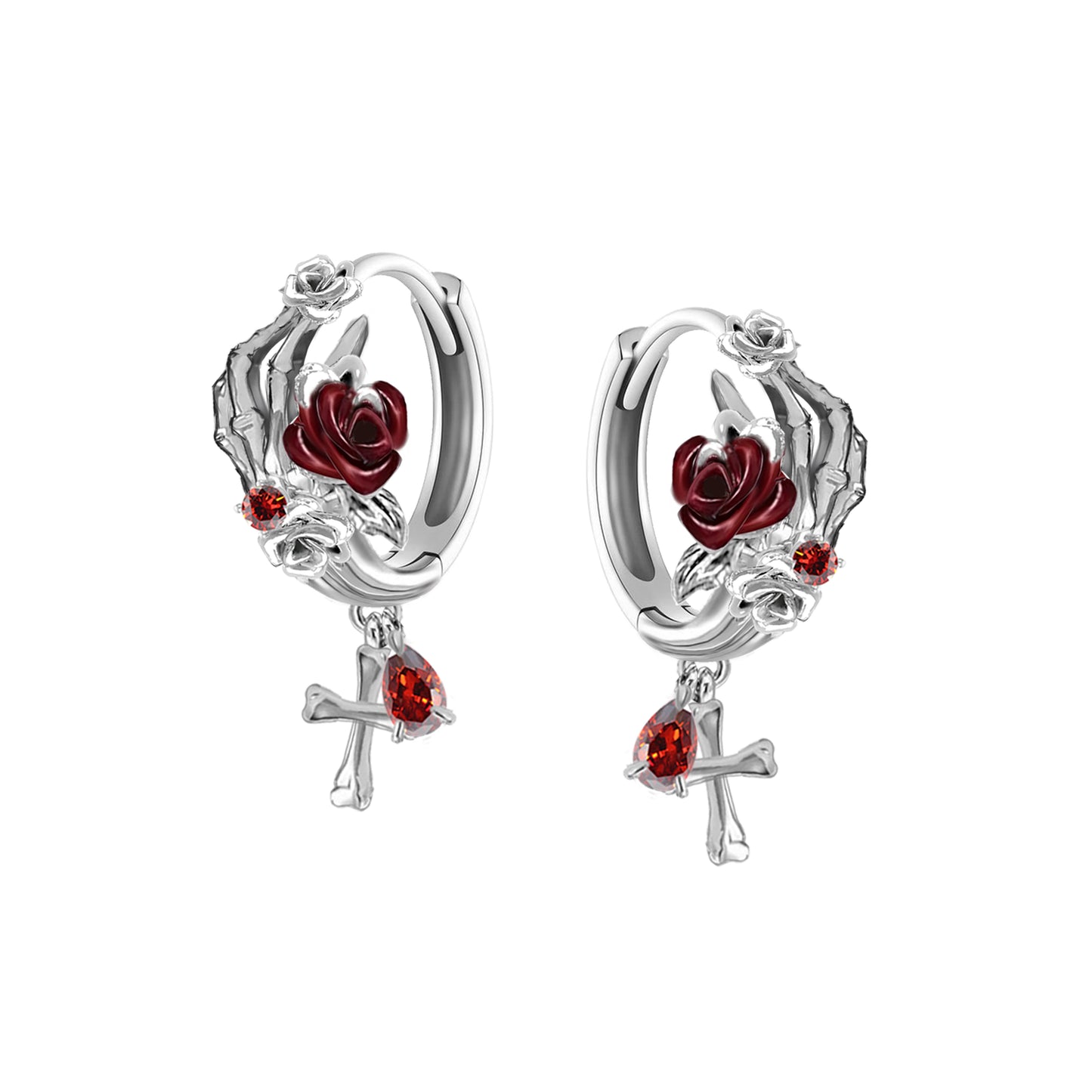 Skeleton Dark Rose Earrings 02