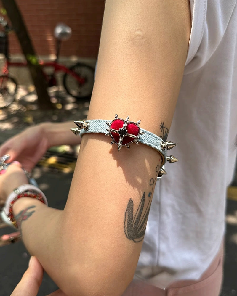 Evil Girl Spikes Red Heart Arm Bracelet