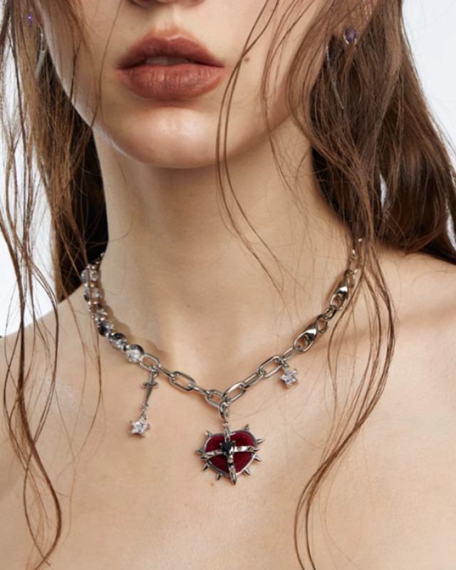Evil Girl Crazy Flower Heart Necklace