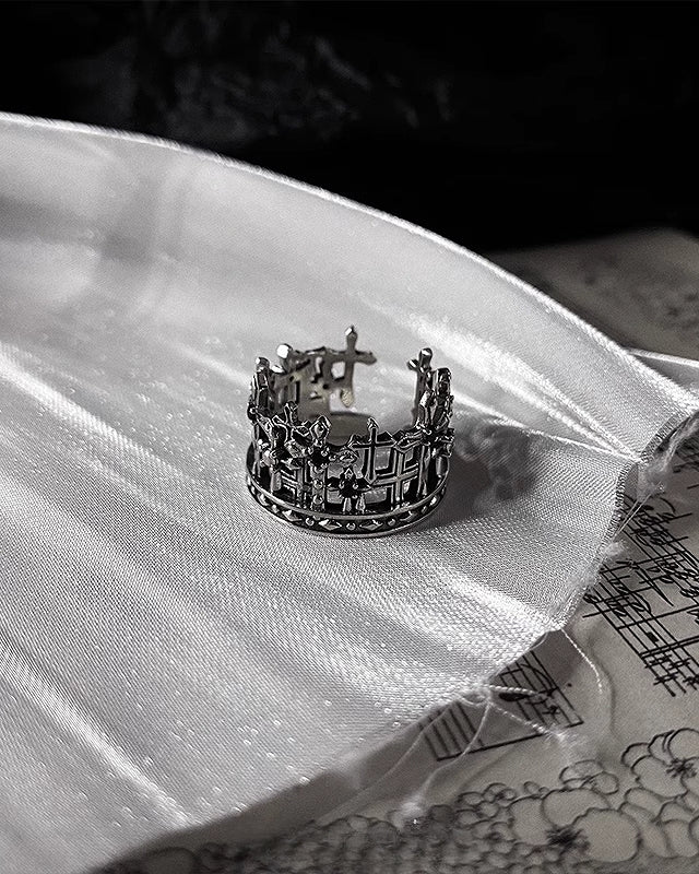 Black Crown Cross Ring