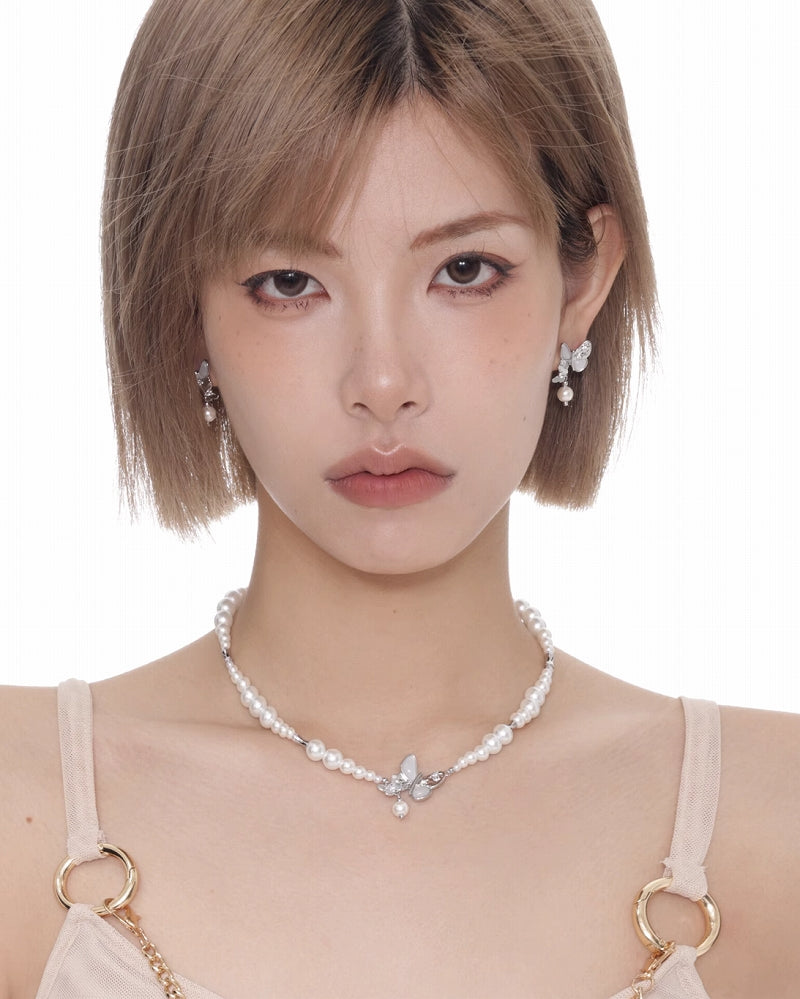 White Twin Butterflies Necklace