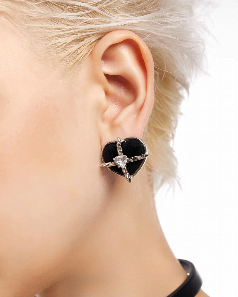 Black Hearted Evil Woman Wicked Velvet Spike Earrings