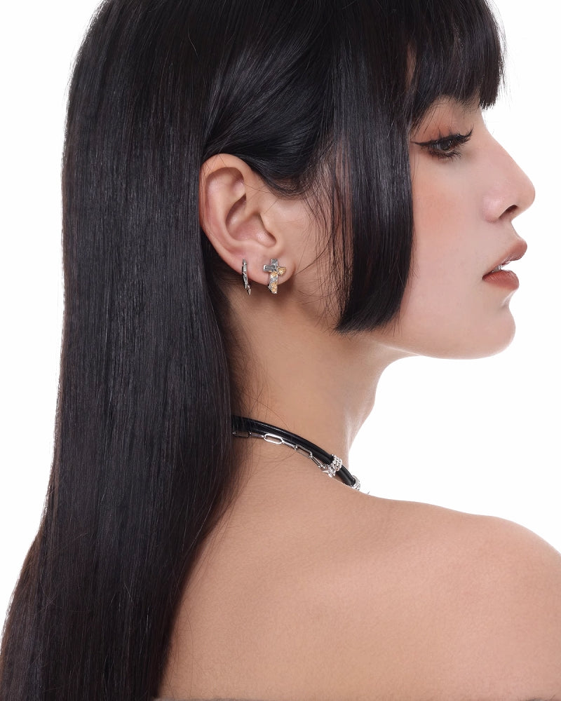 Gold Foil Ashes Small Cross Earrings