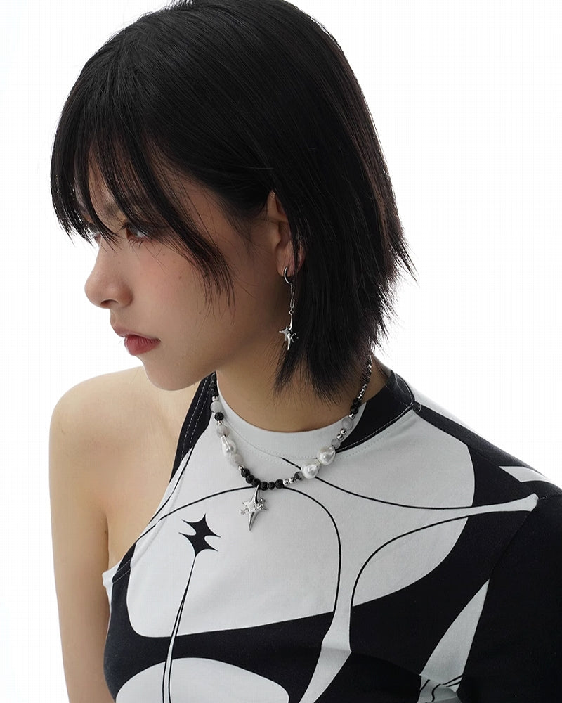 Astral Starburst Asymmetric Tassel Earrings