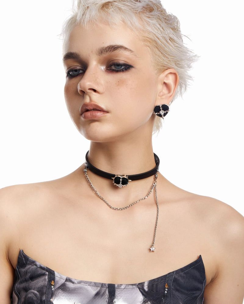 Black Hearted Evil Woman Double Necklace