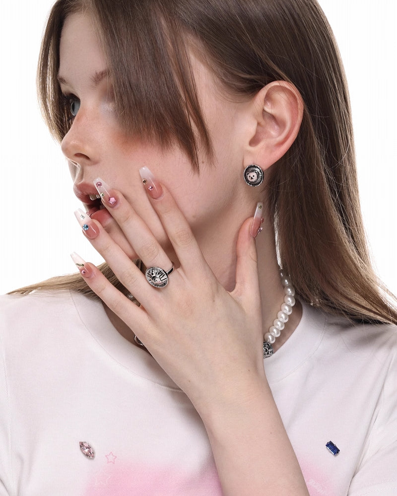 Rebellious Bear Disc Button Earrings