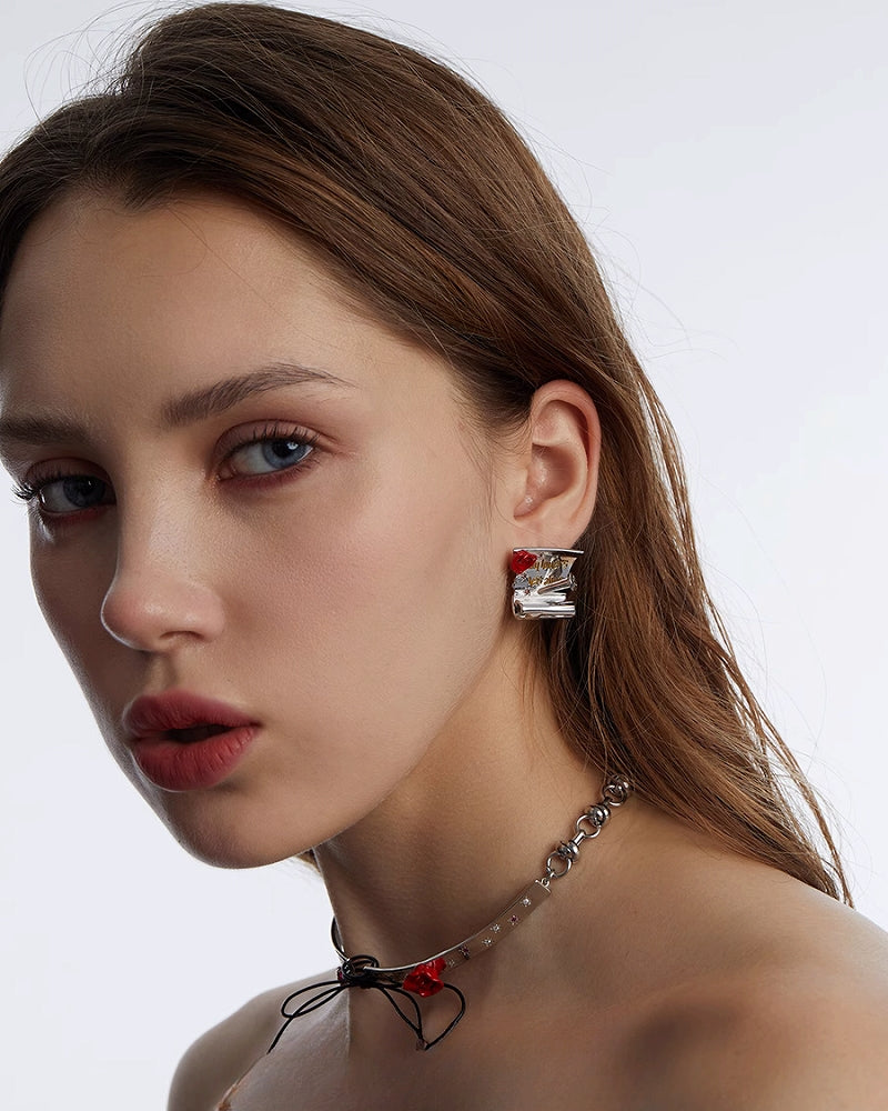 Only Love Lives Forever Book Rose Earrings