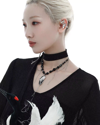 Floating Crane Tassel Necklace