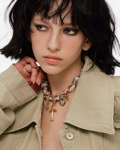 Key of Life Cross Silk Scarf Necklace