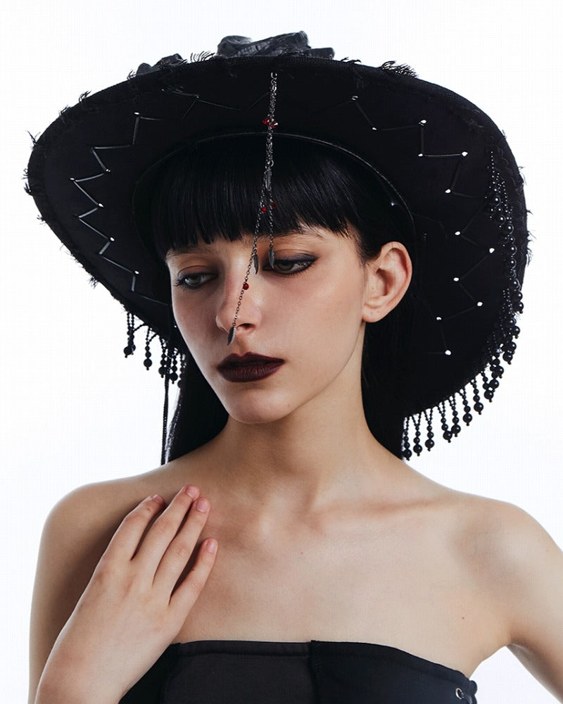 Skull Mask Feather Dark Witch Hat