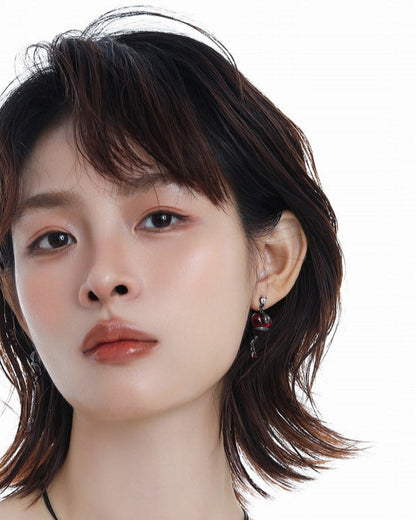 Wine Red Love Snake Asymmetrical Earrings