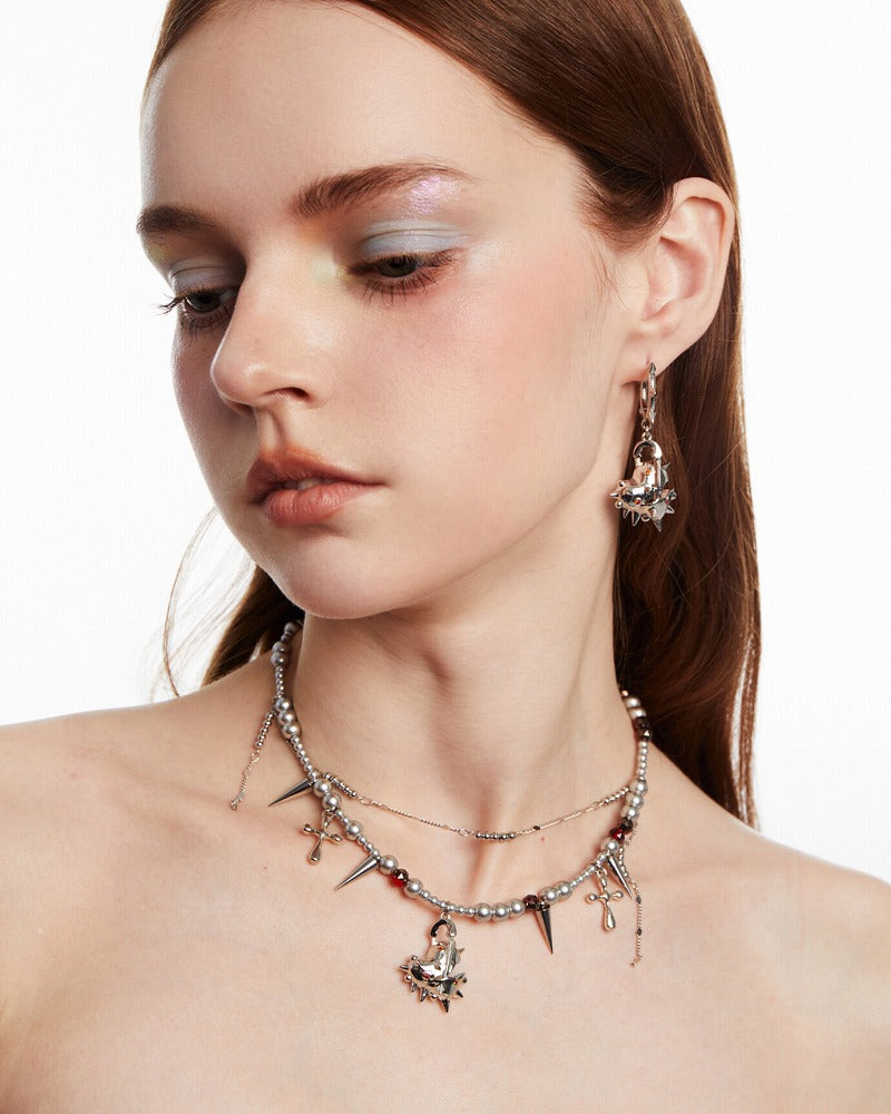 Heart Spike Cross Necklace