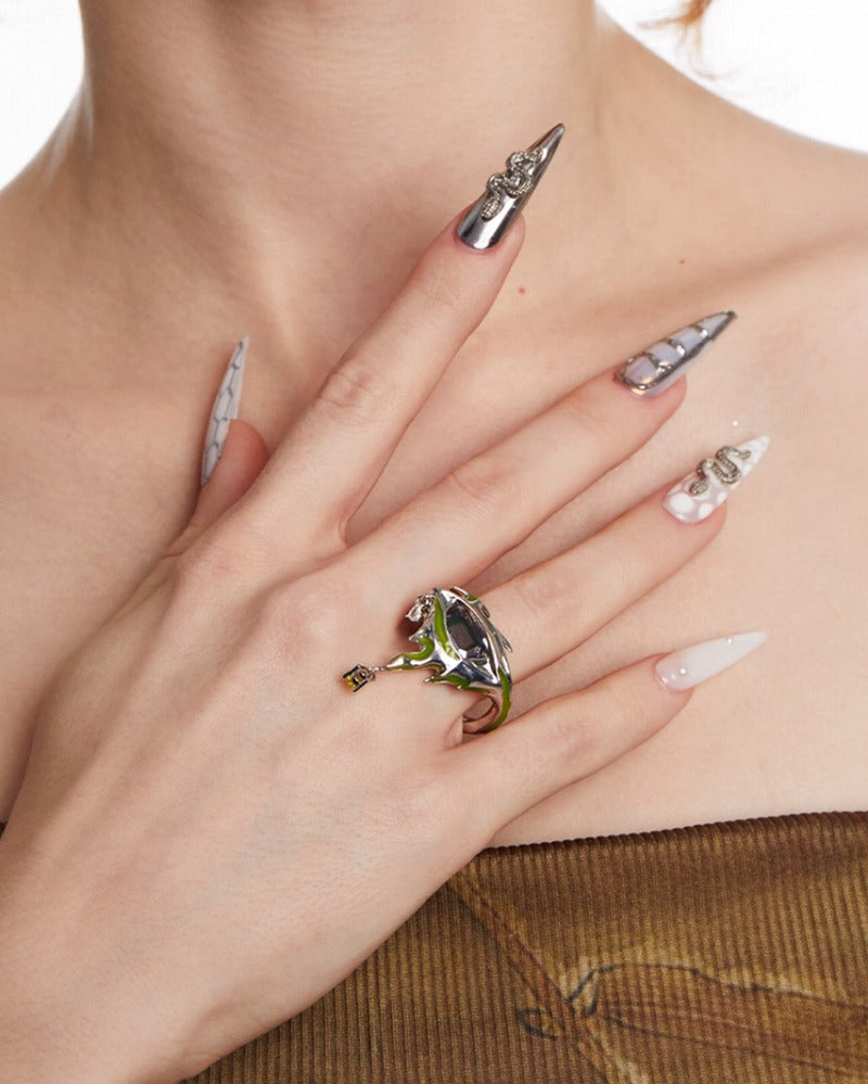 Liao Zhai Green Moonlight Open Ring 02