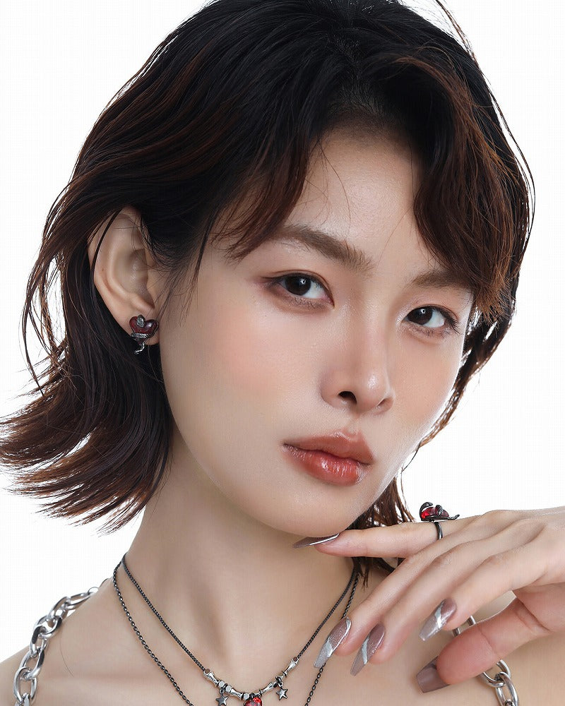 Wine Red Love Snake Earrings