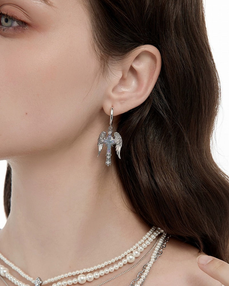 Sacred Contract Cross & Wing Earrings